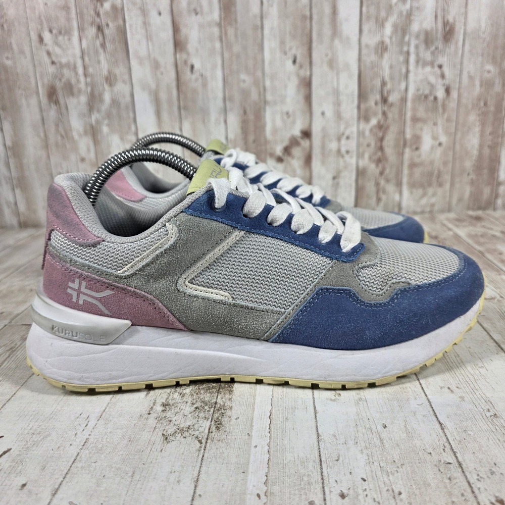 Kuru Atom Womens 9 Blue Grey Pink Walking Shoes KURUSOLE Mesh Suede‎ 3003037590
